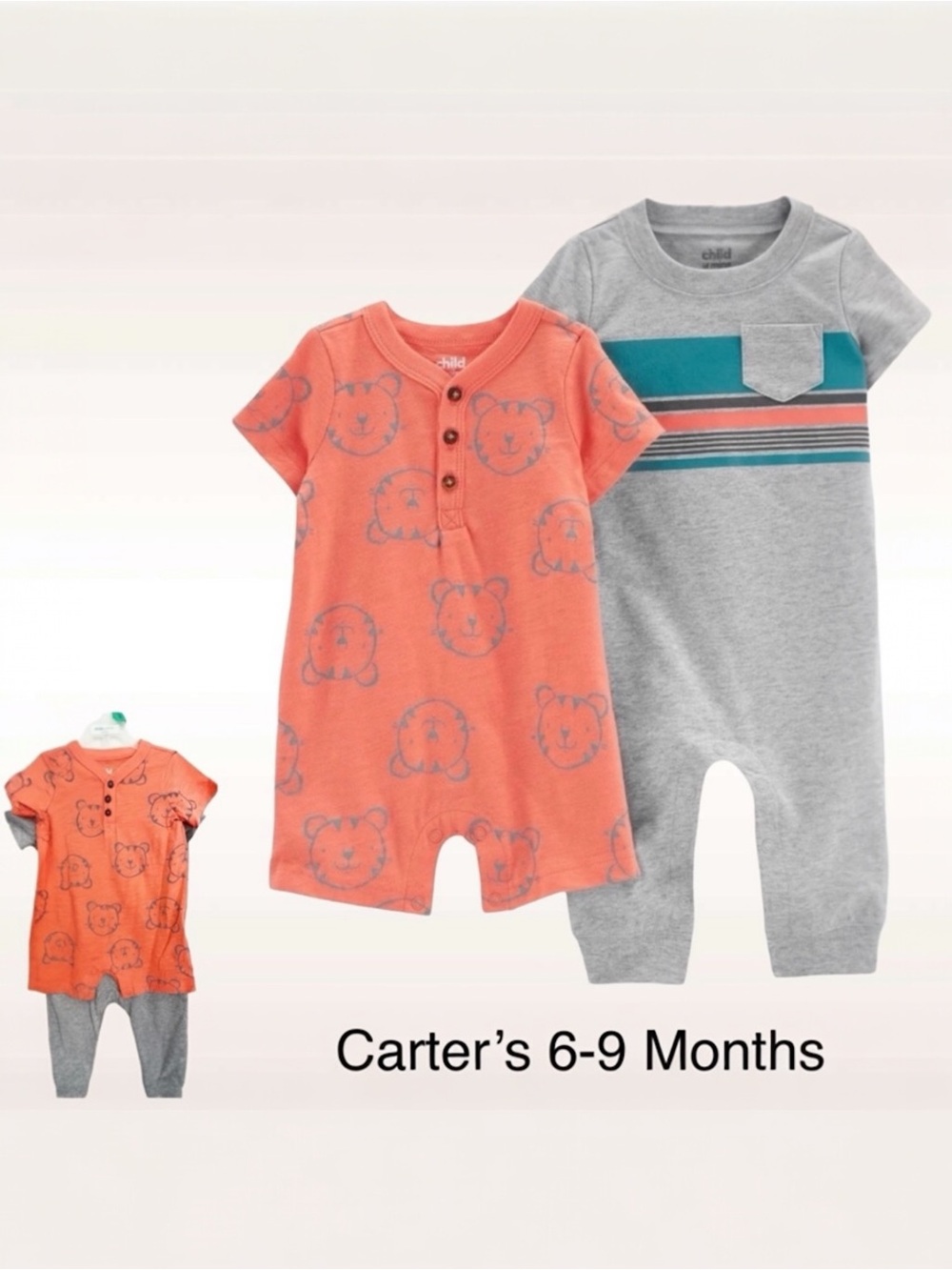 NWT Carter’s Baby Boy 2 Pack Rompers Size 6-9 months